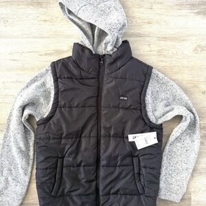 Black Puffer Vest with Gray Hoodie
